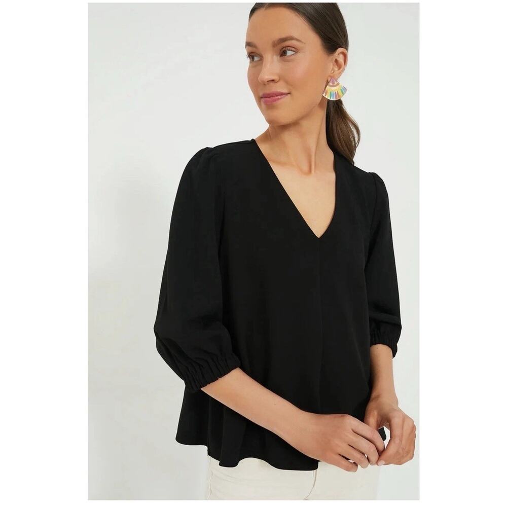 Tuckernuck POMANDER PLACE Black Hollis Top 3/4 Puff Sleeve XL Minimalist Preppy